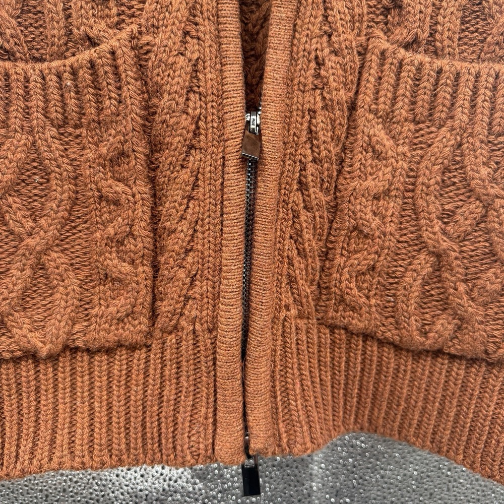 Botvela Chunky Cable Knit Full Zip Cardigan Sweater Men Small Rust NWT Fisherman - Picture 8 of 10